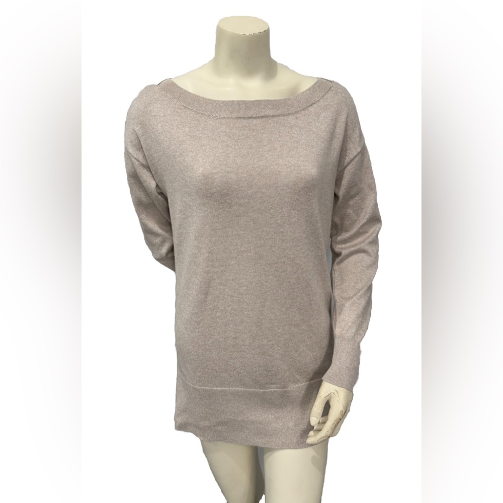 White House Black Market WHBM Tan/Gold Metallic Tunic Sweater Dress Womens M